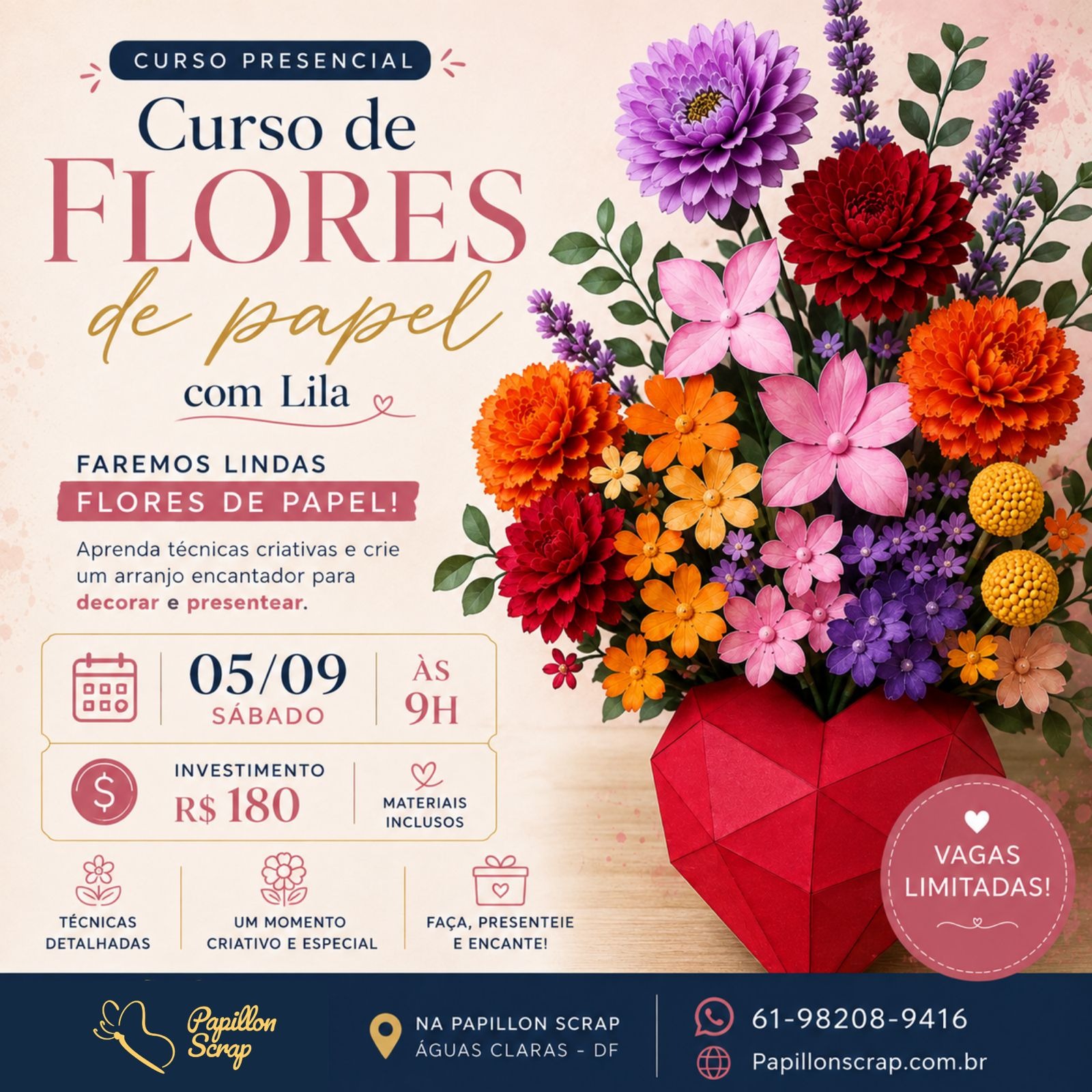 Curso de Flores de Papel com Lila na Papillon Scrap