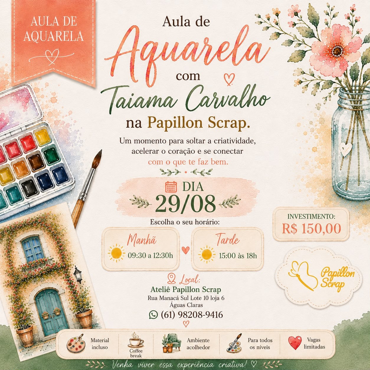 Arte oficial da Aula de Aquarela da Papillon Scrap